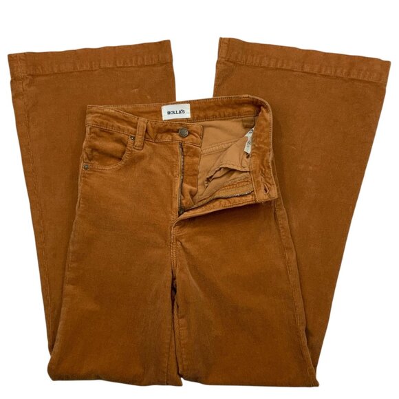 Rollas Eastcoast Flare Pant 26 Tan Corduroy High Rise Zip Fly Bohemian Fall - Picture 3 of 12